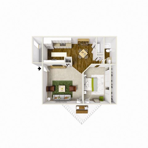 Floor plan for 1 bed, 1 bath, 672 sqft